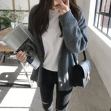 Kukombo Gray Sweater Cardigan Women 2022 Autumn V Neck Casual Single Breasted Outwear Korean Chic Fashion Knitted Long Sleeve