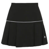 Kukombo Preppy Style Casual Letter Embroidered 90s Pleated Skirt Korean Streetwear Fashion High Waist Mini Skirt For Women