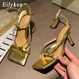 Christmas Gift Eilyken Gladiator Sandals High Heels Shoes Fall Best Street Look Females Square Head Open Toe Clip-On Strappy Sandals  Women