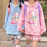 Kukombo Harajuku Kawaii Oversized Hoodie 2021 Fashion Japanese Streetwear Sweet Femme Candy Pink Kawaii Cute Cartoon Print Hoodies