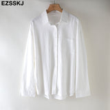 Christmas Gift EZSSKJ 2021 new chic casual loose cotton blouse shirt women solid color oversize long blouse shirt  Women