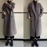 Christmas Gift Woman Long Coat Plaid Striped Woolen Coat Korean Preppy Style Streetwear Commuter Oversize Winter Warmth Women Windbreaker Coat