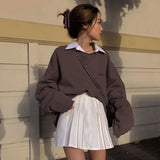 Kukombo Harajuku Oversized Hoodies Women Brown Letter Embroidery Cotton Long Sleeve Pullover Girls Casual Aesthetic Sweatshirts