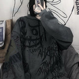Kukombo Gothic Punk Y2k Hoodies Women Graffiti Oversized Anime Sweatshirt Streetwear Women White Long Sleeve Tops Kpop Alt Clothes