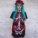 Halloween Kukombo Woman Halloween Bloody Skeleton Print Shirts Party Carnival Skull Rose Scary Zombie Night Club T-Shirt Tops Horror Bride Costume