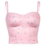 Rockmore Lace Aesthetic Crop Tops Women V Neck Sleeveless Tank Top Tee Cute Clothes Academia Vintage E Girl Camisole Streetwear