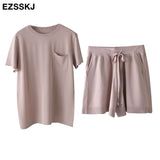 Christmas Gift 2021 casual oversize Knitted Tracksuit  women knit camisole +shorts 2 Pieces knit Set female chic loose t-shirt + shorts suits