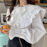 Kukombo Korean Blouse Turn Down Collar Long Sleeve Shirts Women Solid Color Casual Loose Fashion Tops 2022 New Blusas 3a867