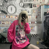 Thanksgiving Gift Japanese Kawaii Girl Summer T-Shirt Cartoon Anime Print Pink Cute Female Sweet Oversized T-Shirt Casual Tops Y2K Mujer Gothic