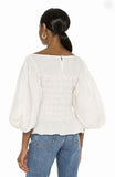 Kukombo Summer Women Blouse Ramie Pleat Neckline Split Lantern Sleeves Full Body Elastic Shirt Top Vintage High Streetwear Top