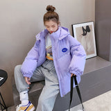 Christmas Gift Oversized Fashion Purple Parkas Women Hooded Jacket 2021 Winter Loose Cotton Padded Student Coat Thicken Warm Outerwear