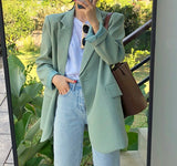Kukombo Christmas Gift Chic Loose Light Green Women Blazer Summer One Button Female Suit Jacket Full Sleeve Outwear blaser femme