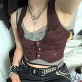 Kukombo  Jacket Vest Women Dark Academia Vintage Sleeveless Tank Top Fairycore Grunge Clothes Vintage Corset Y2K Coat New