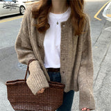 Kukombo Autumn Elegant Warm Sweater Cardigan Fashion Loose Thick V-neck Knitted Sweater Gentle Vintage Winter Clothes Women Tops 16053