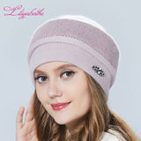 Christmas Gift Women's hat Winter Hat Knitted Angora Wool ornaments double warm Hat