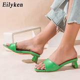 Christmas Gift Eilyken Summer Women Slippers Slides Open Toe Low High heels Shoes Sandal Female Leisure Beach Green White Flip Flops size 41 42