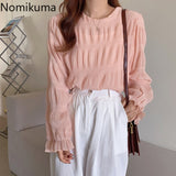 Kukombo Blusas Mujer Autumn New Korean Shirt O Neck Long Sleeve Elegant Blouse Women Solid Color Casual Fashion Tops 3c798
