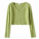 Kukombo Women Sweater Cardigan Korean Long Sleeve Crop Top Green Cardigans Vintage Knitted Sweaters Korean Crop Sweater White Ladies Top