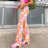 Kukombo Bohemian Style Floral Pants Holiday Slim High Waisted Trousers Vintage Elastic Waist Wide Lege Pants Women 2022 Harajuku-0505