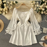 Spring Vintage Dress Women A-Line Side Bandage Corset Lady's Dress Puff Sleeve Knee-Length Female Gothic Style Party Vestido