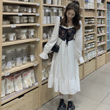 Kukombo 2022 Autumn Sweet Two Piece Set Women Casual Korean Fashion Party Dress Suit Floral Strap Mini Vest + Solid White Cute Dress