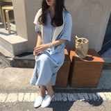 Kukombo New 2022 Women Summer Shirt Dress Single Breasted Oversize Korean Style Vintage Split Lace Up Pure Long Dress DR2628
