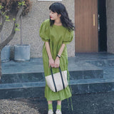 Christmas Gift Dresses Women Ruffles Solid Harajuku Temperament Summer Sweet Retro Street Style A-line Lantern Sleeve O-neck Purple Vestidos
