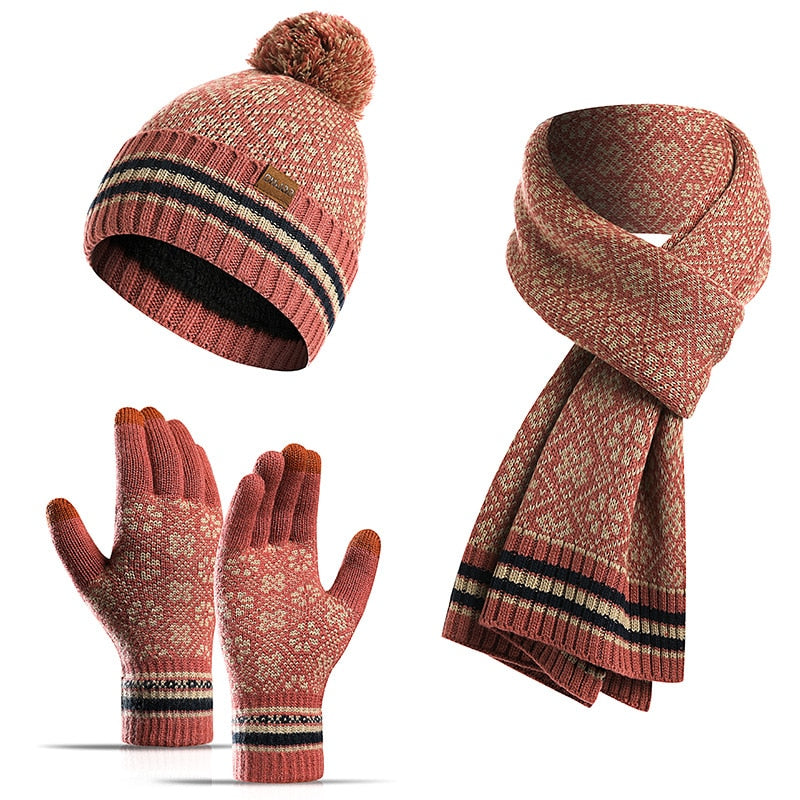 Christmas Gift Winter new Korean 2021 knitted scarf women's gift warm fashion wool hat cold proof scarf gloves versatile socks three pieces