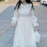 Kukombo  2022 Winter Lace Fairy Dress Women Sweet Flare Sleeve Casual Korean Party Dress Female Elegant Slim Design Evening Vintage Dress