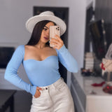 Christmas Gift Aproms Sexy Square Neck Ribbed Knitted Sweater Women Casual Long Sleeve High Stretch Pullovers Streetwear White Soft Basic Top