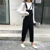Kukombo Women's Denim Jumpsuits Street Korean Preppy Style Wild Loose And Thin Nine Points Casual Pants Pocket Woman Denim Overalls