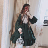 Kukombo Hstar Cute Women's Lolita OP Dress Flouncing Trim Japanese Harajuku Long Sleeves Victorian Dress Vestidos Gothic Lolita Cosplay