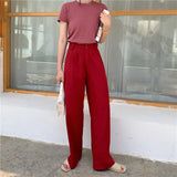 Kukombo Korean Fashion Straight Loose Suit Pants Women Solid Color Casual Trousers High Waist Wide Leg Pantalones Female 3a535