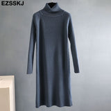 Christmas Gift 2021 Autumn Winter long thick Sweater Dress Women turtleneck long Sleeve straight maix Dress female girl warm long dress