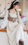 Kukombo French Romantic Dresses For Women 2022 Autumn Oil Painting Retro French Lace Square Collar Dress Elegant Robe Femme Vestidos