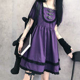 Kukombo Goth Japanese Harajuku Gothic Lolita Dress 2022 Puff Sleeve Party Purple Plaid Dress Lace Ruffle Dress Sweet Pastel