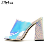 Christmas Gift Eilyken 2022 Summer Square High Heels Mules Women Slippers PVC Transparent Slides Casual Slippers Shoes size 35-42