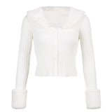 Kukombo Autumn Thin Furry Knitted Cardigan Sweater Women Vintage Elegant Chic Jumper Ladies Fashion Patchwork Knitwear Winter