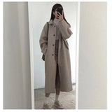 Kukombo Women Wool Blends Long Coat Thickening Casual Fashion Warm All-match Single Breasted Slim Overcoat Turn-down Collar Classic Chic