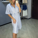 Kukombo New 2022 Women Summer Shirt Dress Single Breasted Oversize Korean Style Vintage Split Lace Up Pure Long Dress DR2628