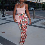 Kukombo High Waist Floral Printed Casual Pants Chic Sweet Trousers