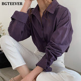Christmas Gift BGTEEVER Vintage Turn-down Collar Women Blouse Shirts Autumn Winter Thicken Female Blouse Tops Workwear Purple Shirts 2021
