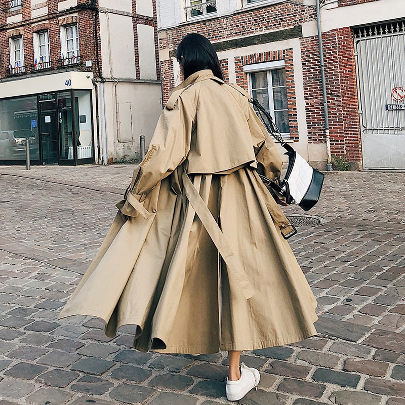 Christmas Gift Brand New Fashion X-Long Women Cloak Khaki Lady Windbreaker Female Trench Coat Spring Autumn Outerwear Clothes Loose Oversize