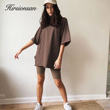 Christmas Gift Hirsionsan Summer Cotton Loose Sets Women 2021 Oversized Two Pieces T Shirts and High Waist Knitted Shorts Outfits Tracksuit