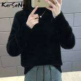 Christmas Gift Winter Mink Cashmere Thick Sweater Women Jumper White Pull Femme Loose Pullover Knitted Fluffy Sweaters For Women Winter