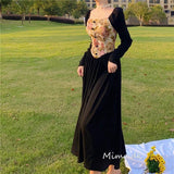 Kukombo French Vintage Palace Dress Women Elegant Dresses Vintage Oli Printing Floral Long Sleeve Long Dress Temperament Vestidos