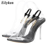 Christmas Gift Eilyken Transparent Pumps Women Sexy Pointed Toe Chain Design Crystal Heel Ladies Shoes Stiletto High Heels Wedding Dress Shoes