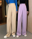 Kukombo 2022 Spring New Pants For Women High Waist Wide Leg Pants Female Loose Casual Purple Floor Length Zipper Trousers Street Wear