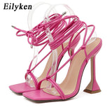 Christmas Gift  2022 Women shoes Gladiator sandals high heels Sandals Summer Party Dress shoes cross strap Lace-up Pumps size 41