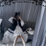 Kukombo Hstar Cute Women's Lolita OP Dress Flouncing Trim Japanese Harajuku Long Sleeves Victorian Dress Vestidos Gothic Lolita Cosplay